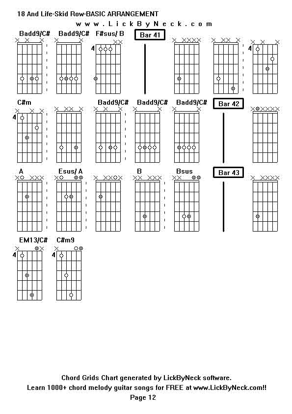 Chord Grids Chart of chord melody fingerstyle guitar song-18 And Life-Skid Row-BASIC ARRANGEMENT,generated by LickByNeck software.